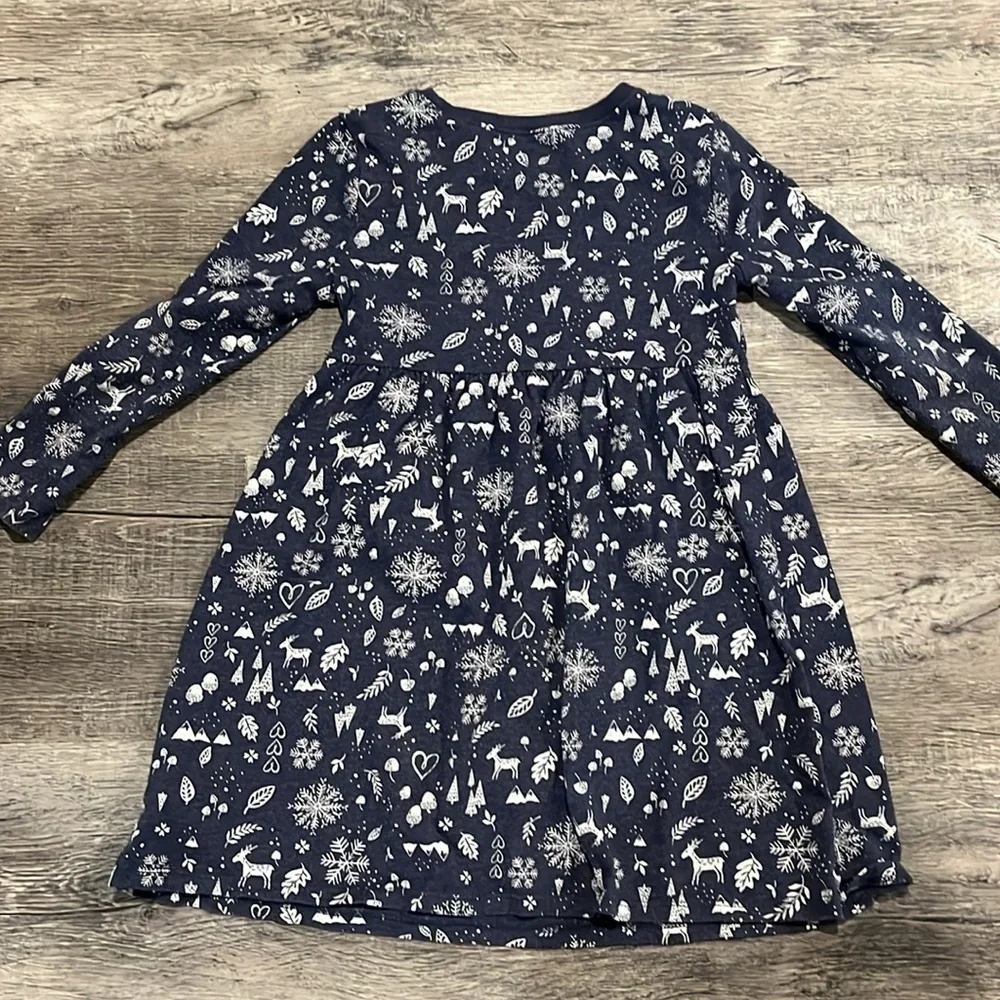 Navy Blue Kids Dress with White Pattern